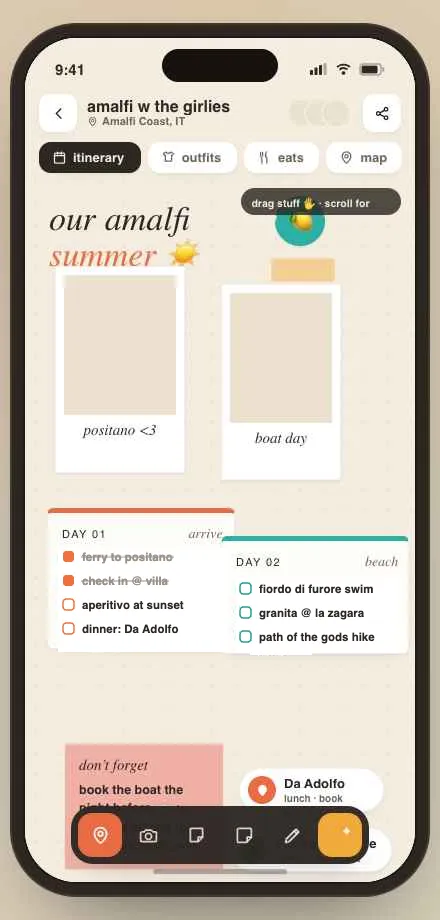Early scrapbook canvas screen