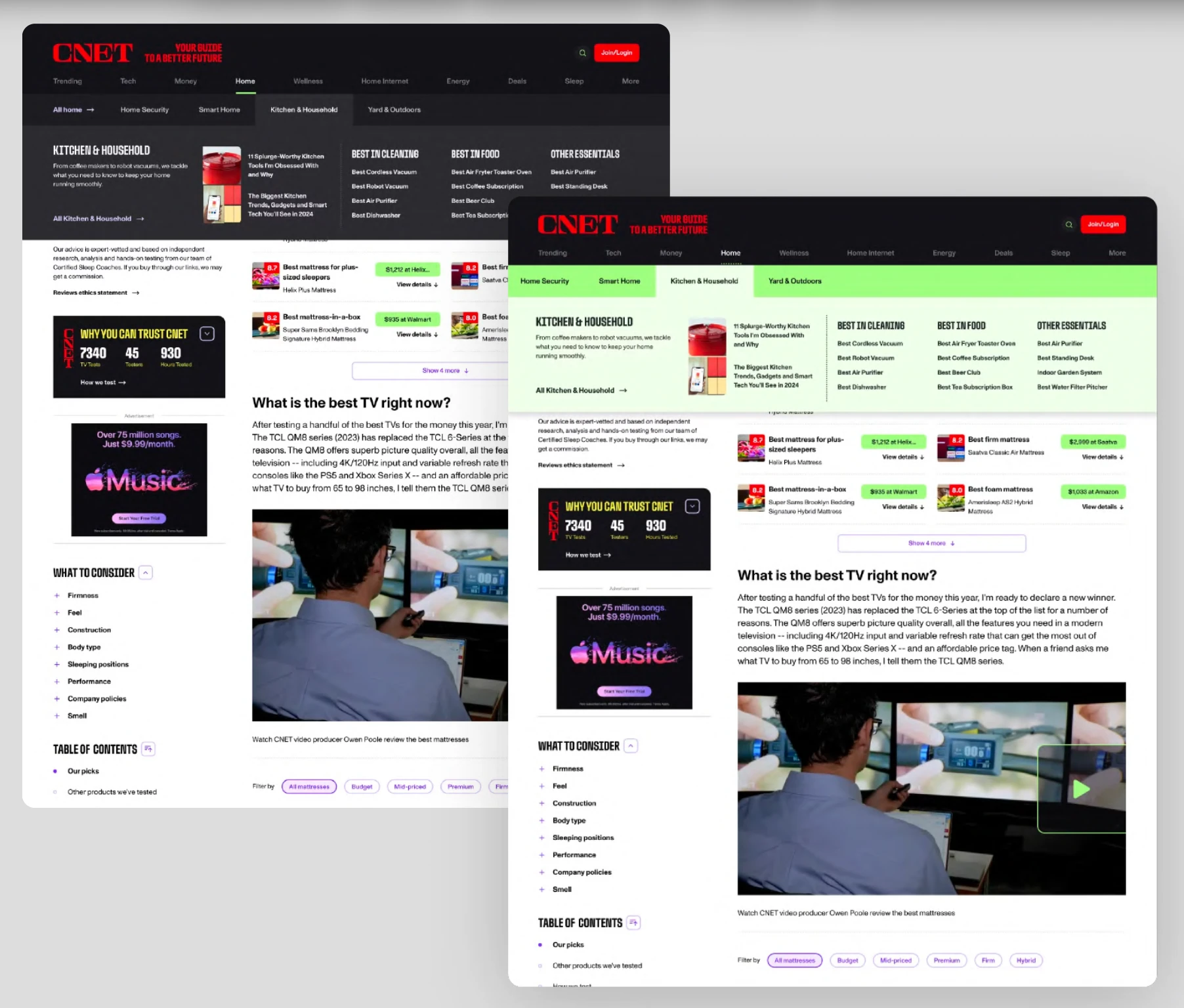 Light “Daylight” versus dark “Midnight” CNET navigation treatments tested head-to-head with users