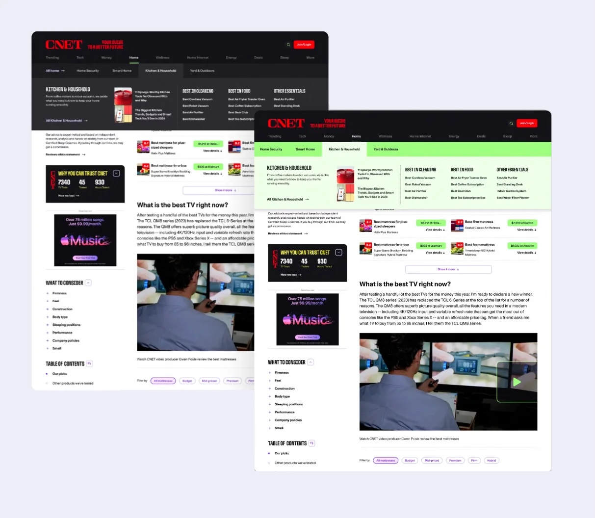Light “Daylight” versus dark “Midnight” CNET navigation treatments tested head-to-head with users