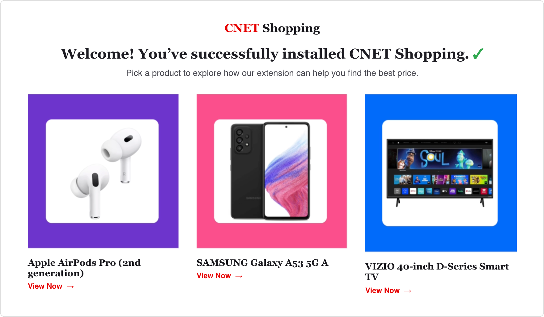 CNET Shopping onboarding
